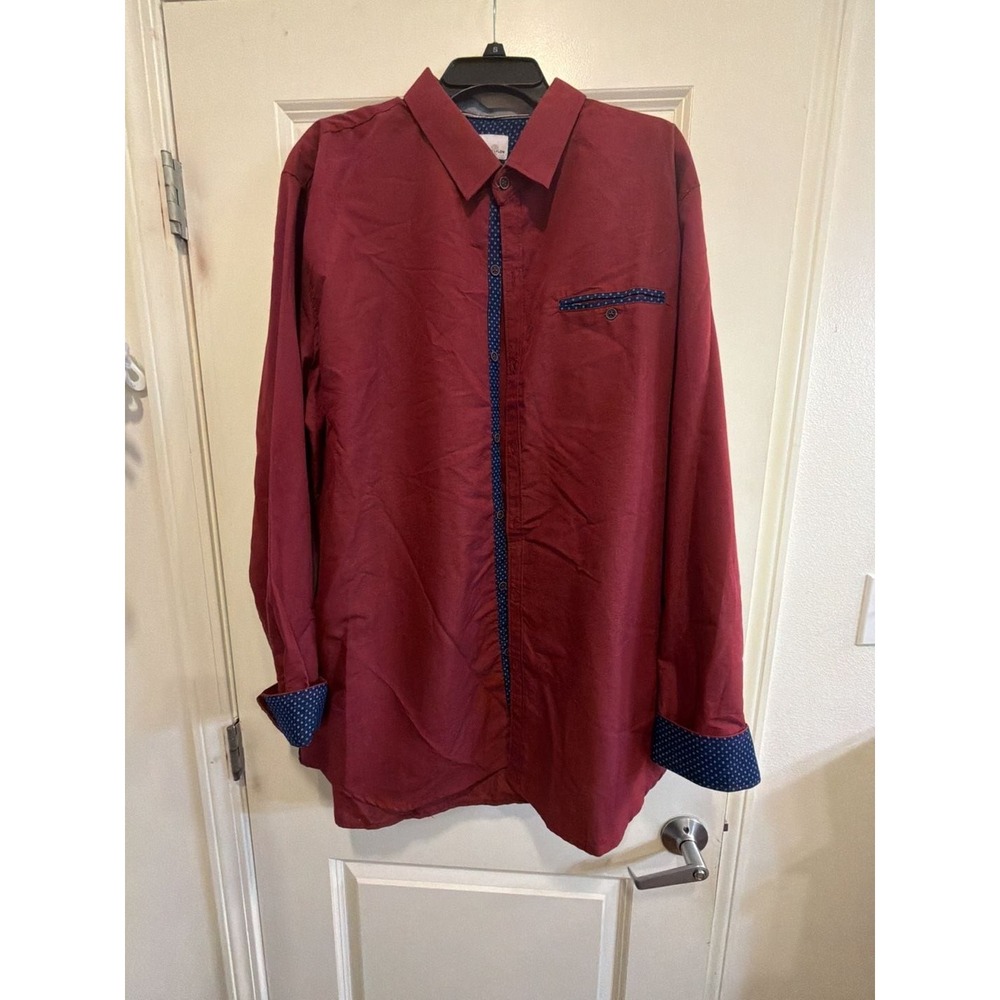 Craft + Flow Burgundy‎ Long Sleeve Button Up Dress Shirt with Patterned Trim